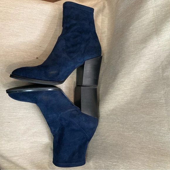 WISHBONE COLLECTION Sz 9 Stacked Heel Textile Zipper Back Pointy Toe Booties - Picture 3 of 10